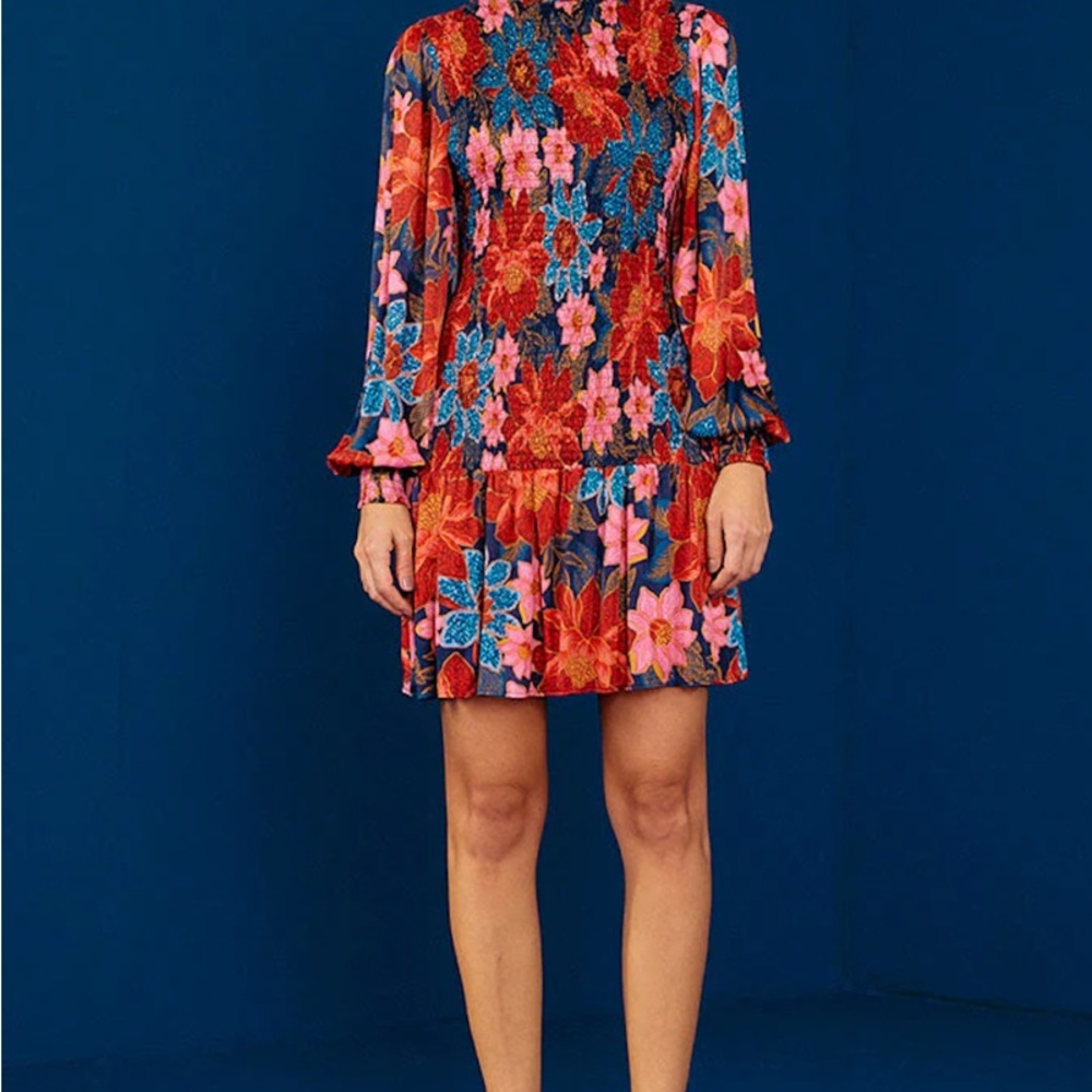 Farm Rio Garden Navy Smocked Dress